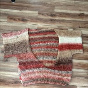 Striped V-Neck Knit Sweater in Coral and Cream